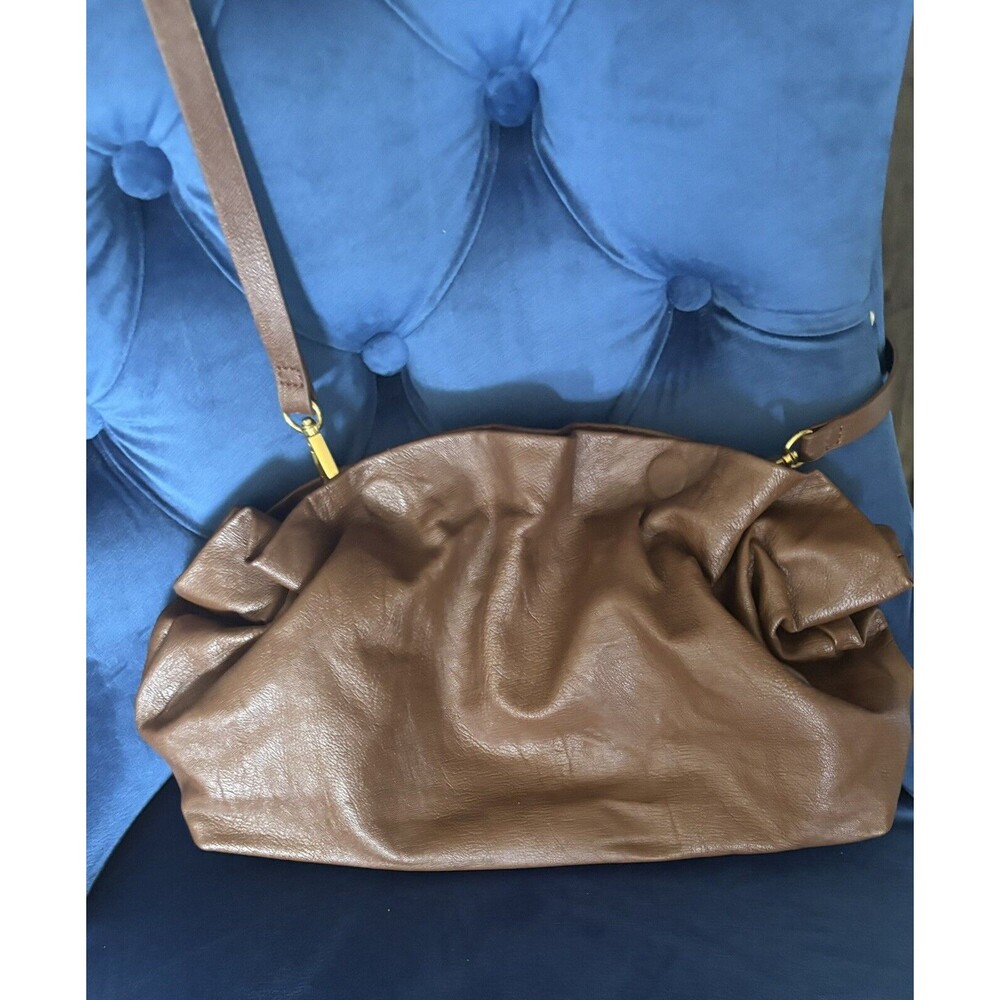 ANTHROPOLOGIE Brown Faux Leather Clutch or crossbody detachable Strap 13"x7"